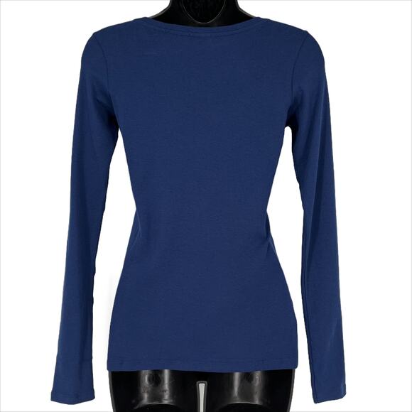 Cuyana Long Sleeve Open Neck Tee in Navy Blue Size X-Small - Picture 6 of 8